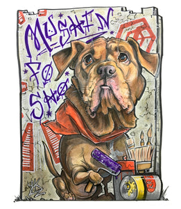 Pet Caricature of Maleah the pitbull painting a street art mural