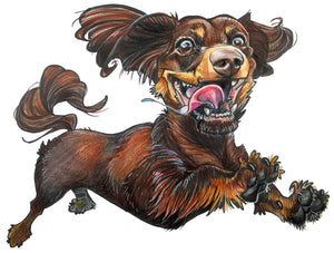Pet caricature of a playful dachshund