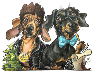 Pet Caricature of John Ralphio and Franz Kafka the dachshund brothers
